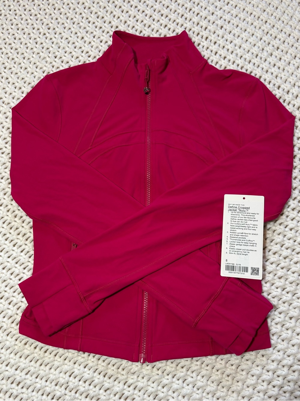 lululemon calypso pink define cropped jacket nulu size 8